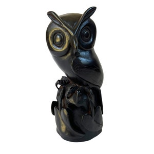 Vintage Folk Art Ironwood Owl~  Primitive old wood Carving~ Original Wooden Owl Sculpture~ Woodland decor