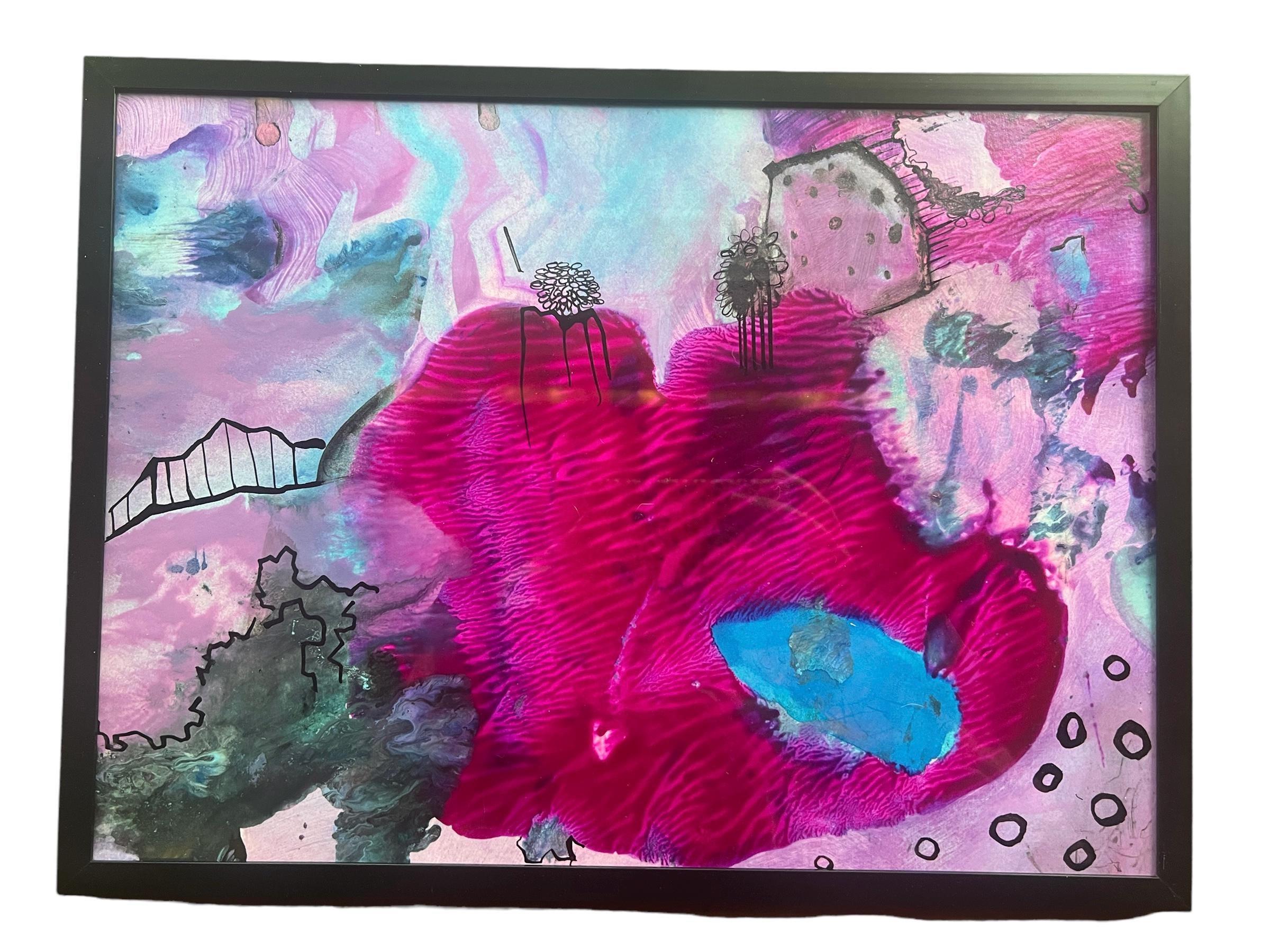 ヴィンテージ抽象ゴーシュ絵画〜黒額縁のオリジナル絵画〜ミクスト