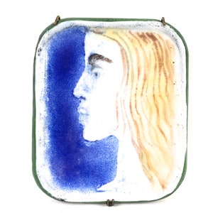 Mid Century Enamel Woman Portrait ~ Profile of a Woman ~ Enamel on Copper