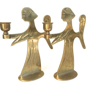 Mid Century Brass Angel Candle Holders~Taper Candle holders~ Christmas Decor~ Modern Angel ~Hollywood Regency decor