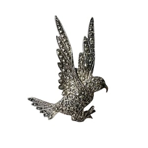 Vintage Marcasite Striking Hawk Pin ~ Silver Rhinestone Bird brooch ~Flying bird~ Victorian Style~ 1940&#39;s