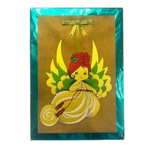 Caja de regalo navideña vintage ~ Caja de almacenamiento con forma de ángel decorada a mano de los años 60 ~ Almacenamiento de tarjetas