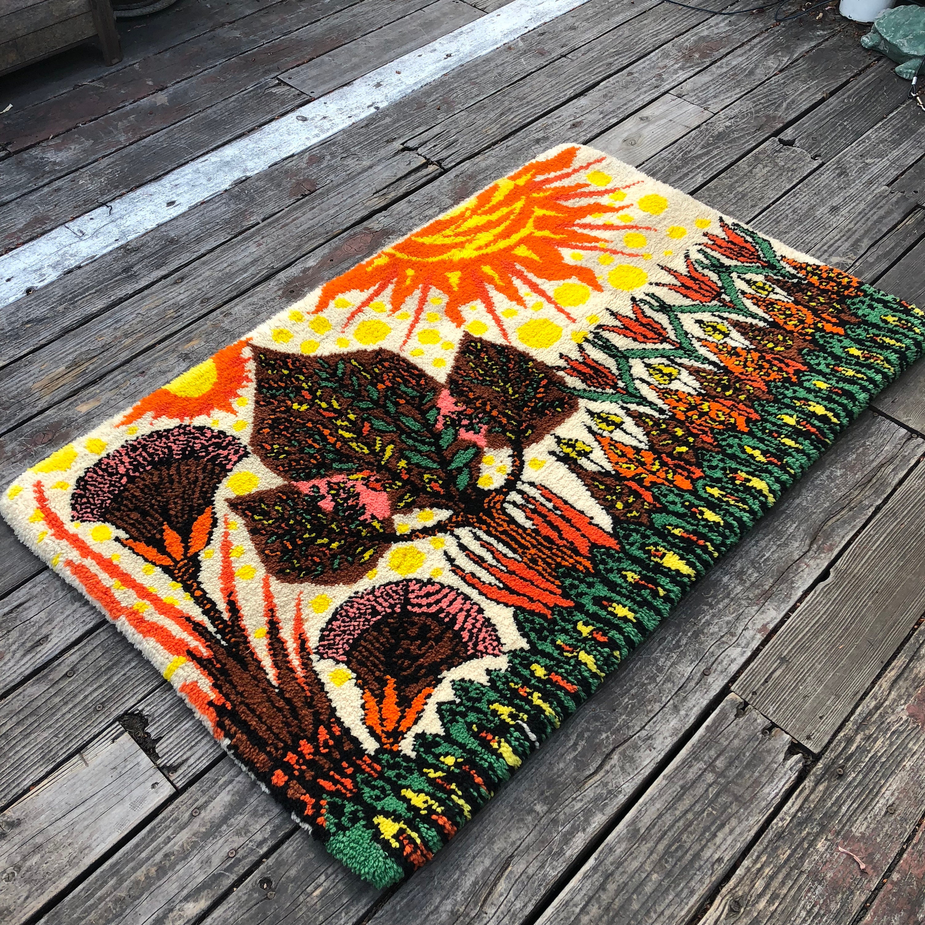 RYA RUG 北欧 60s 70s vintage ミッドセンチュリーラグ Vintage Signed Rya Rug Wall Hanging: Mid Century Modern Sunshine