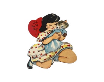 Vintage Kitten Valentine Card, Gibson, 1960s Cat Lover Gift