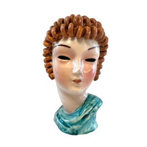 Vintage Italian Pottery Lady Bust~ Unique Goldscheider style Pin-up Womans Head sculpture~ 1930&#39;s Art Deco~ Spaghetti Hair