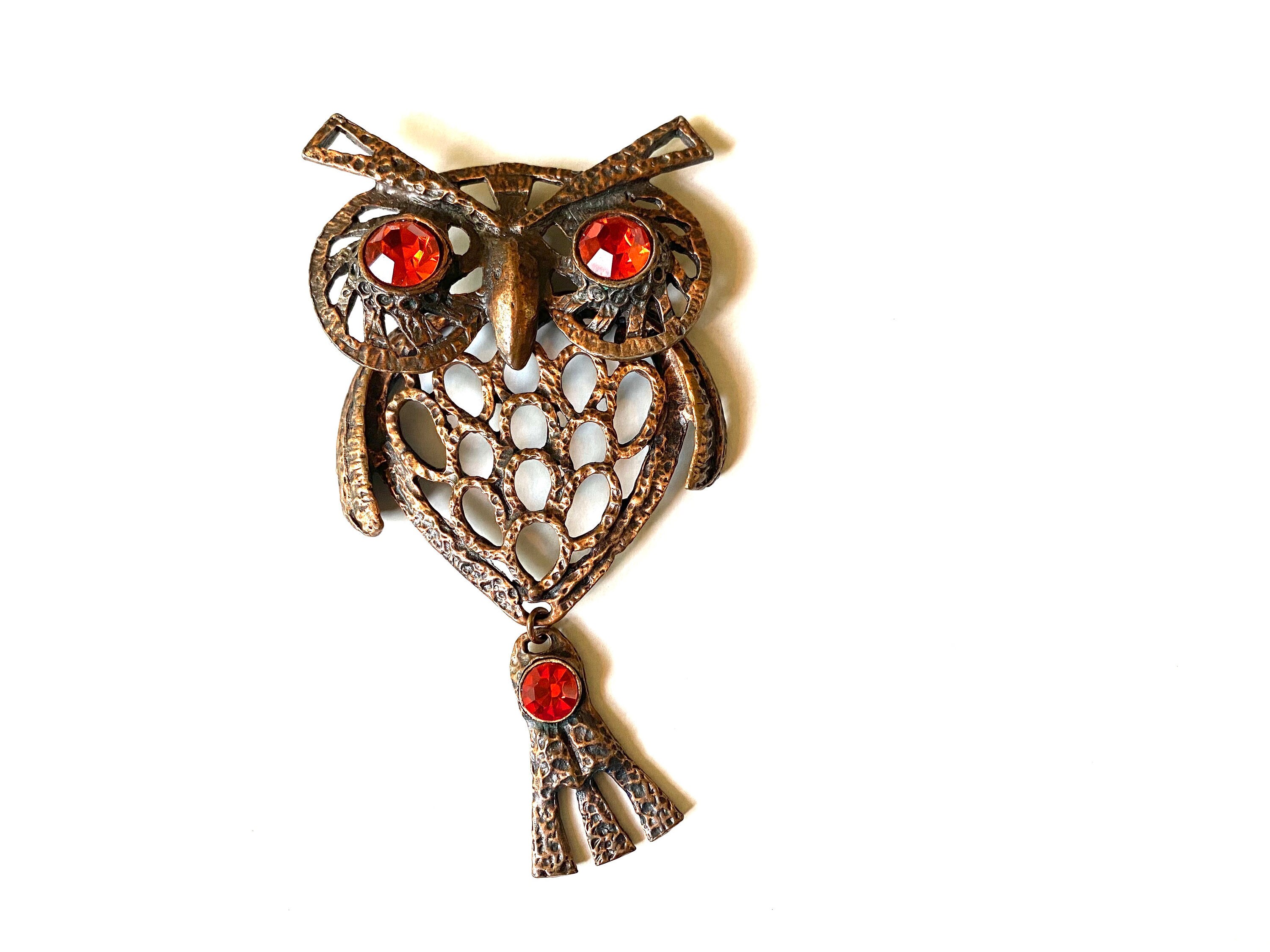 Vintage Brutalist Owl Pendant~ Large Vintage Copper Owl Necklace ~Boho statement necklace 5" Ta