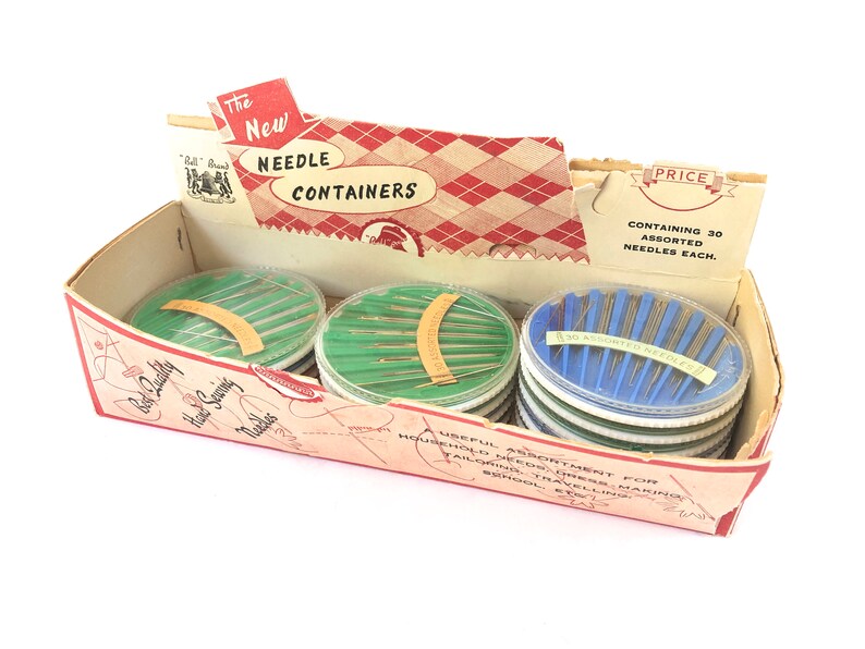 Vintage Bell Brand Synålset - 30 st nålar i dispenser bild 2