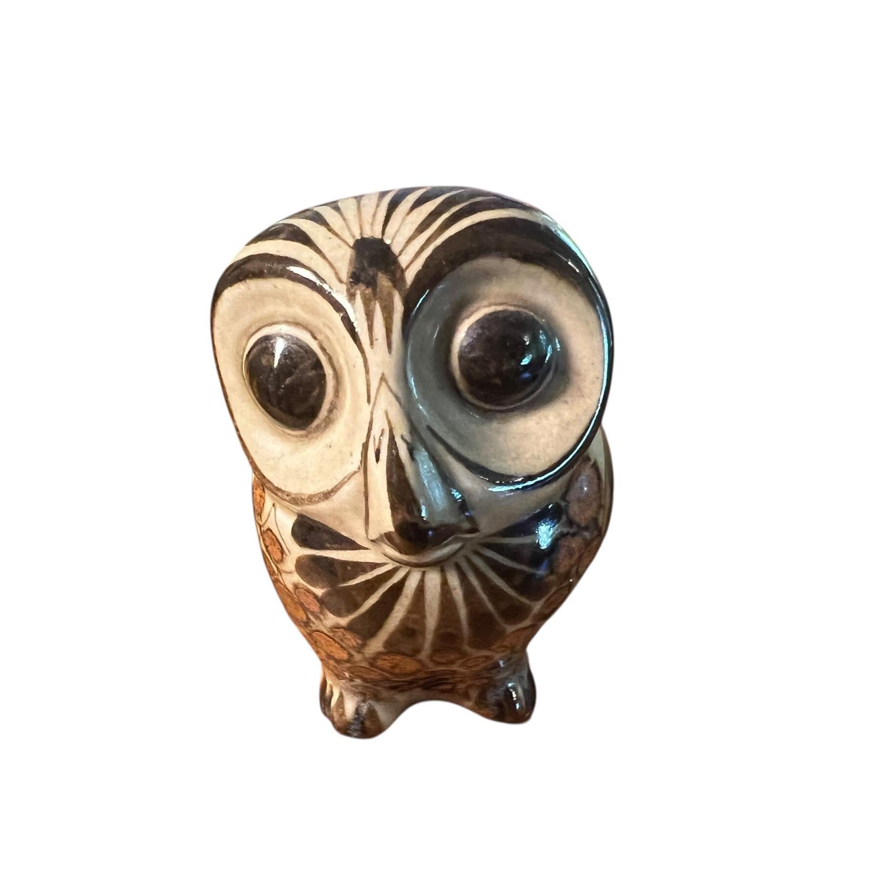 Vintage Art Pottery Owl sculpture~ Hand Painted & Signed Studio pottery figurine~ Original 70
