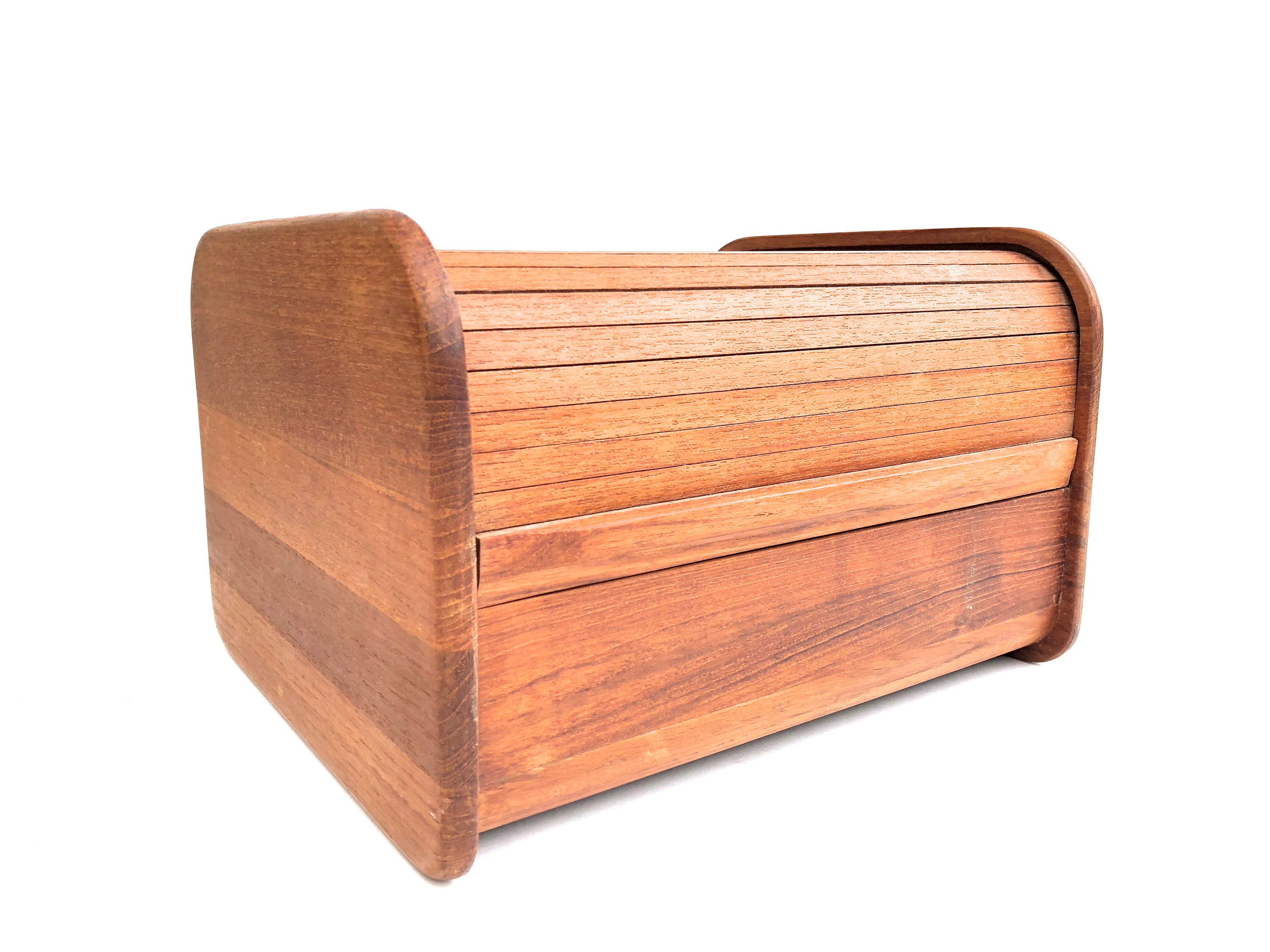 Vintage Teak Desk Storage Tambour Door Box 50