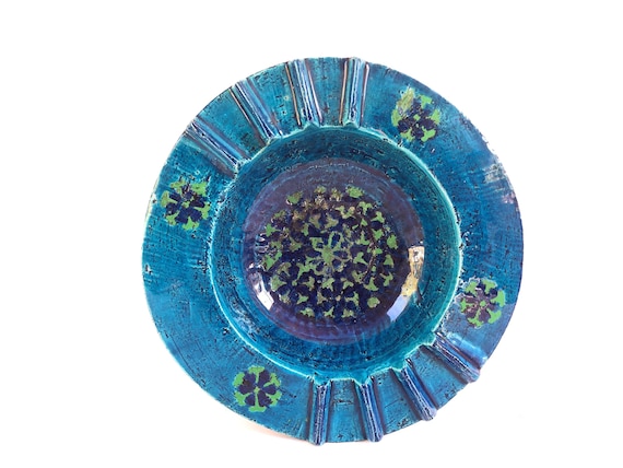 Mid Century Bitossi Ashtray~ Aldo Londi Rimini Blue Art Pottery