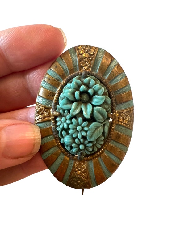 Vintage Edwardian Sash Brooch~ Floral Celluloid p… - image 7