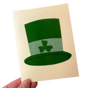 Vintage Handgemachte St. Patricks Day Card ~ Grüne Filz Leprechaun Mütze ~ Unsignierte Blanko Karte mit Original Umschlag ~ Made by Sister Antoinette