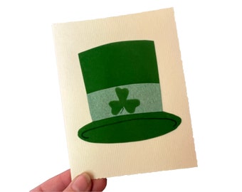 Vintage Handmade St. Patricks Day Card~ Green Felt Leprechaun Hat  ~ Unsigned Blank Card w/ original envelope~ Made by Sister Antoinette