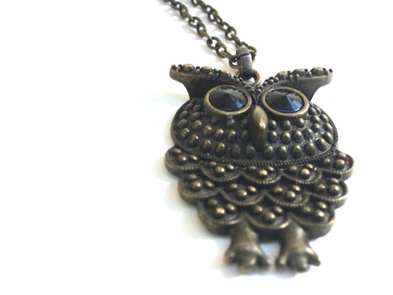 Vintage Boho Owl Necklace Pendant ~Boho statement… - image 3