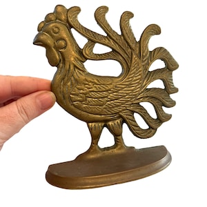 Vintage Brass Rooster figurine~ Fancy Chicken Bookend~ Country Farmhouse Decor