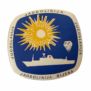 Mid Century Yugoslavian Luggage Label~ Jadrolinija Rijeka Ferry Boat Company Luggage Labels ~ Original vintage label~ Yugoslavia