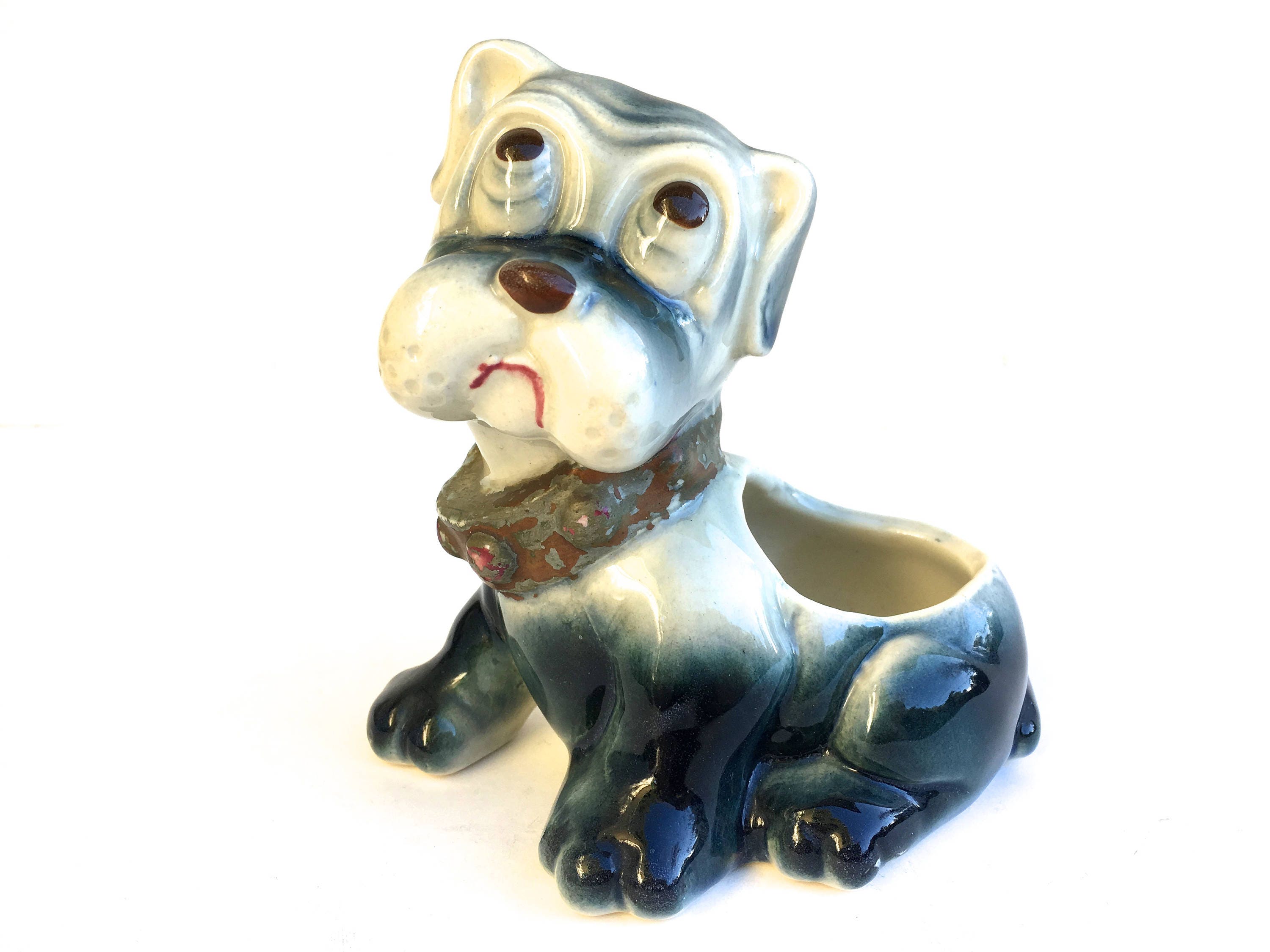 Vintage Boxer Dog Planter ceramic Vase or Flower Pot black & Etsy