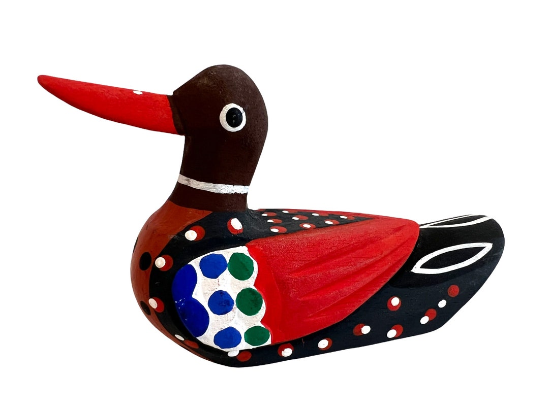 鴨、ハンドクラフトの木製彫像　美術工芸品 Vintage Folk Art Duck ~ Unique Japanese Duck Sculpture~ Original