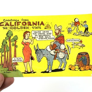 Vintage California Novelty Postkarte ~ E C Kropp Co. Postkarte ~ Grußkarte aus dem Goldenen Bundesstaat ~ Souvenirkarte