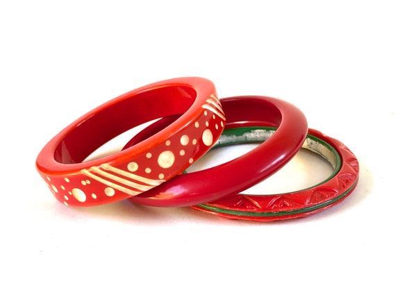 Vintage Valentine Bangle set~ Group of 3 Red Bang… - image 1