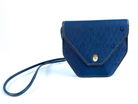 Christian Dior Vintage Navy Blue Monogram Canvas & Leather Bag