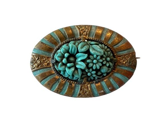 Vintage Edwardian Sash Brooch~ Floral Celluloid p… - image 1