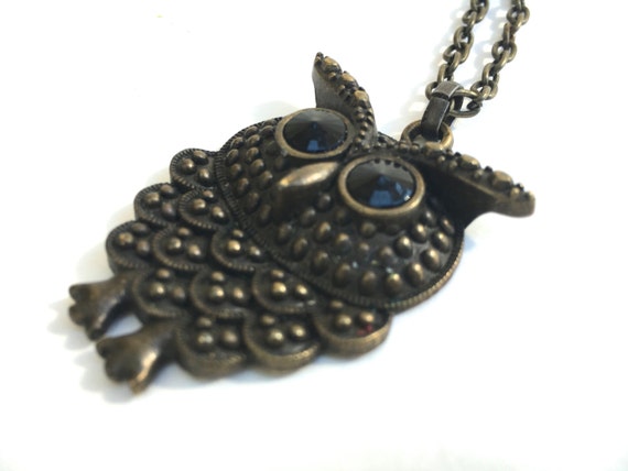 Vintage Boho Owl Necklace Pendant ~Boho statement… - image 4