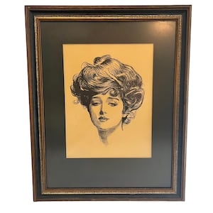 Vintage Framed Gibson Girl print~  by Charles Dana Gibson~ Vintage matted frame~ Pinup