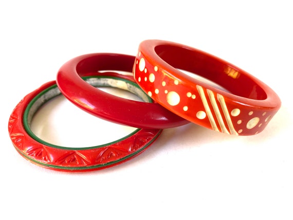 Vintage Valentine Bangle set~ Group of 3 Red Bang… - image 3