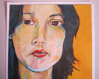 Luna~ Print of my Original Painting ~Yellow Lady Portrait 9x12