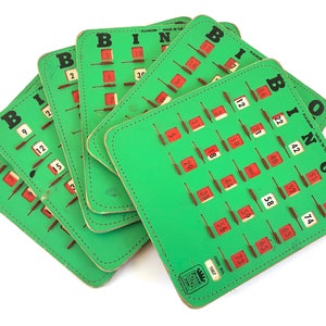 Cartão de bingo verde vintage ~ Bingo deslizante ~ Jogo colecionável ~ Fabricado nos EUA