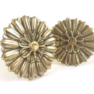 Flower Curtain Tie Back Set ~ Mid Century Dahlia Flowers~ Hollywood Regency era ~ Solid brass Window hardware