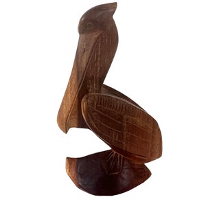Vintage Hand Carved Pelican Sculpture~ Teak Sea Bird~ Nautical Beach decor