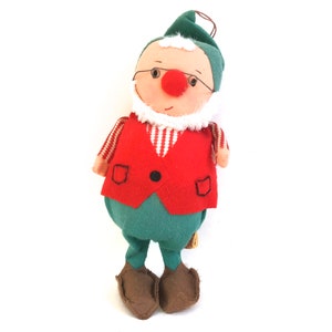Vintage Christmas Elf  ~ Red felt Santa ~Vintage 60&#39;s Christmas decor~ Retro holiday~ Made in Japan