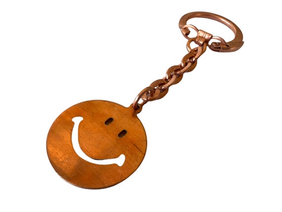 Vintage Copper Smiley Face Keychain ~ Deadstock S… - image 2