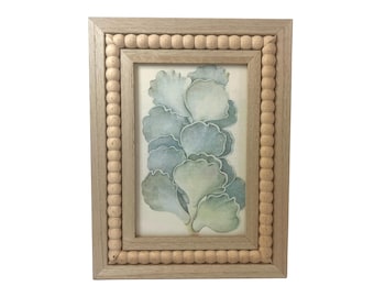 Vintage Framed Kalanchoe Print – Botanical Succulent, Warm Wood Frame