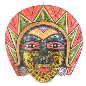 Vintage Gesichtsmaske aus Holz ~Einzigartiges Original Kunstwerk~ Wandbehang~ Bunte Tribal Wandbehang~ Handgeschnitzt & Bemalt