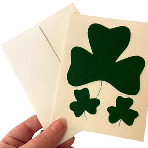 Vintage Handmade St. Patricks Day Card~ Green Felt Clover ~ Unsigned Blank Card w/ original envelope~ Made by Sister Antoinette