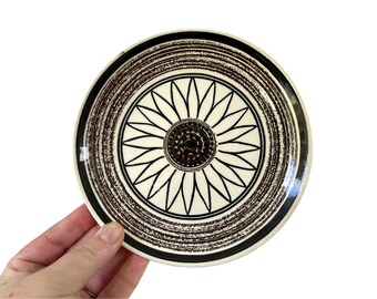 Vintage Casa Del Sol Dessert Plate ~ Small Sunflower motif in brown & Black~ Royal China Cavalier Ironstone USA ~Bread plate