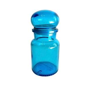 Vintage Blue Apothecary jar~ Mid Century Modern Storage Jar - Bubble Lid Belgian Glass