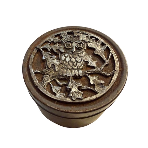 Vintage Owl Jewelry Box~ Small Folk Art storage container~ Unique piece