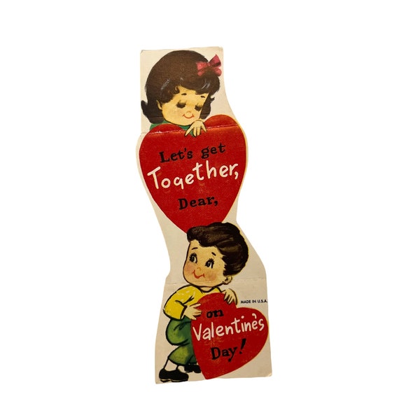 Vintage Mod 1960's Valentine ~ "Let's get together dear" Die Cut Unused Valentine's Card~ Girl with boy