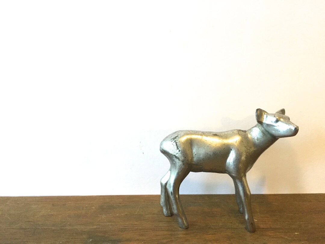 Vintage Metal Deer Figurine fawn small Paper Weight Desk Office Decor