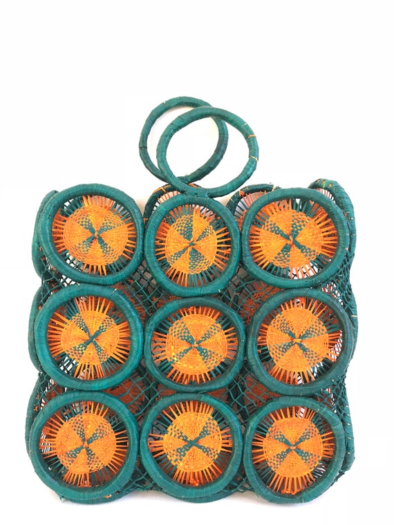 Vintage Sunburst Straw purse~ Clutch bag, Market … - image 2