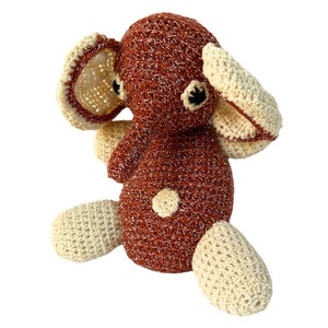 Vintage handgemaakte gebreide olifant pop ~ 1960's olifant knuffel dier ~ roze, wit en zilver ~ Jungle kwekerij decor