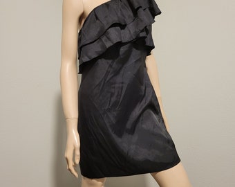 Cocktail Black Dress Glam Apostrophe Women Black Evening  Dress Ruffle One Shoulder New Old Stock