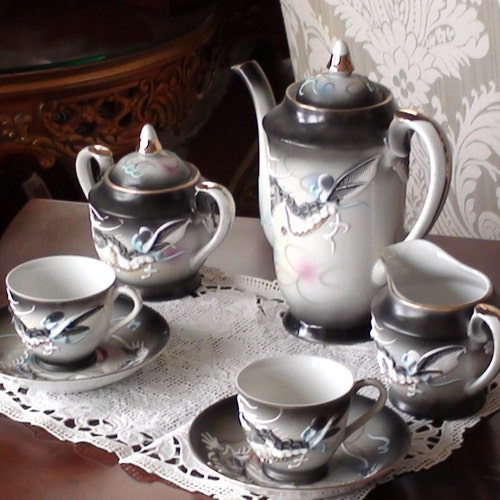 Moriage Dragonware Tea Set Demitasse  Japan Dragon Mottif Embossed Fine Porcelain On SaLe Now