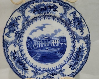 Antique George H Bowman Blue & White Historical Collectible Plate of The White House