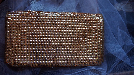 RETRO 1950s Vintage Handbag Gold Sequins and Glas… - image 4