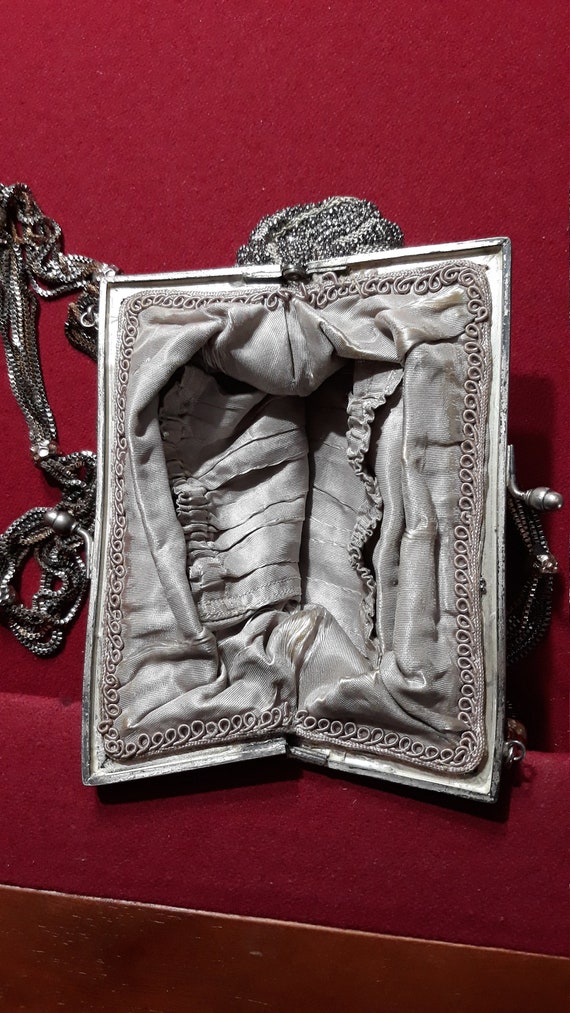 Victorian Antique Steel Bead Cut Handbag Beaded w… - image 4